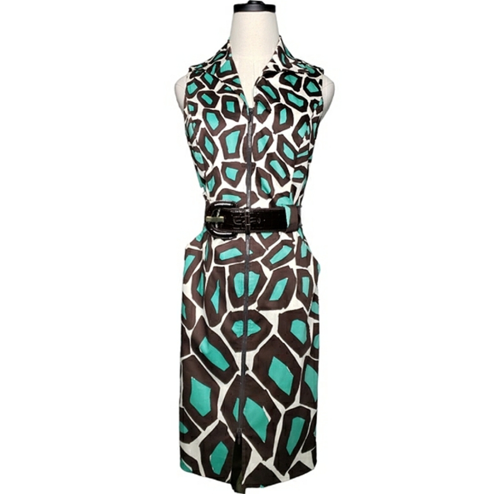 Carlisle Sleeveless Shirtdress Sheath Sundress Bold Abstract Animal Belt Size 2